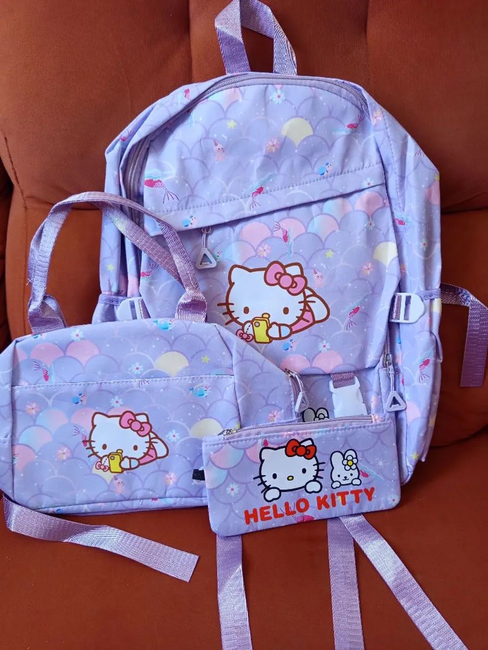 Mochila + lancheira + Estojo Hello Kitty