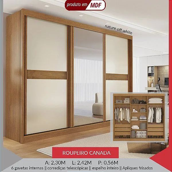 Guarda roupa Canadá 100% MDF Nature off white 