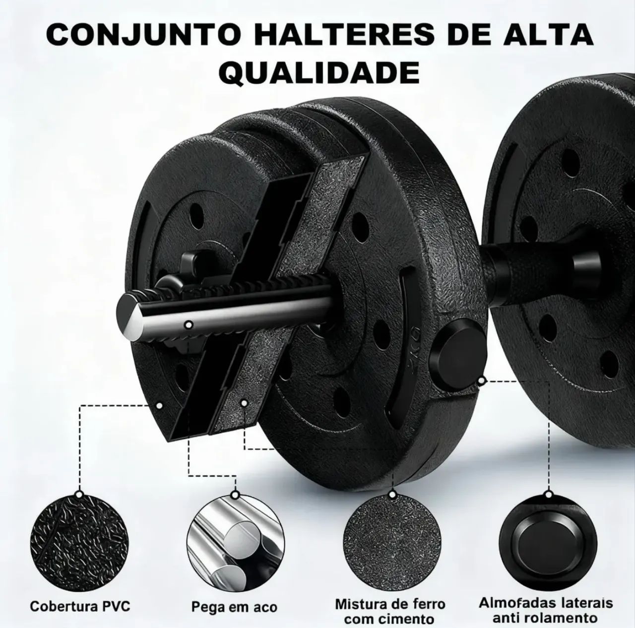 Kit Anilhas De Halteres E Kettlebell Ajustáveis Musculação 20kg - Foto 2