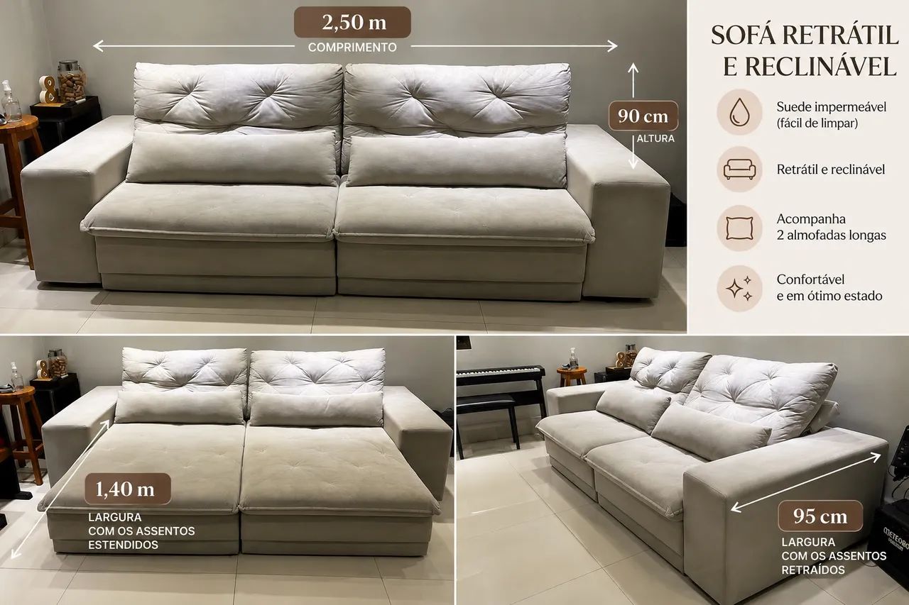 Sofá bege retrátil e reclinável  - Foto 5