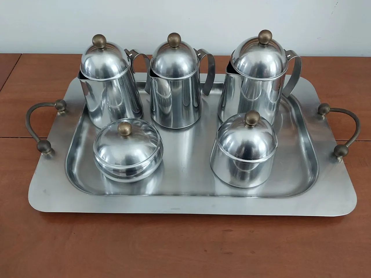 JOGO CHÁ/CAFÉ COM BANDEJA EM INOX -  VINTAGE ANOS 80 - Foto 4