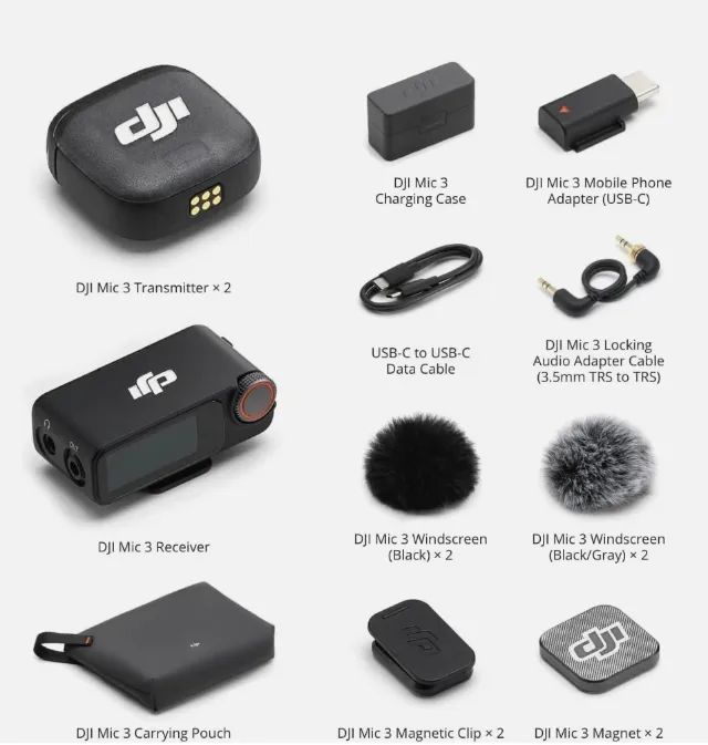 Microfone Dji Mic 3 Microfone sem fio Dji Mic 3 2tx+1rex com case de carregamento - Foto 3