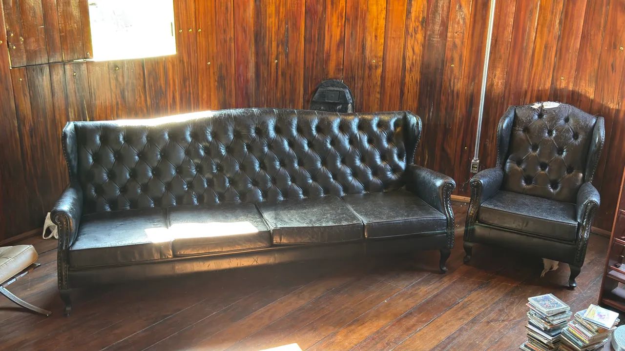 Conjunto de sofá e poltrona Luiz XV retrô de época em madeira maciça - Foto 2