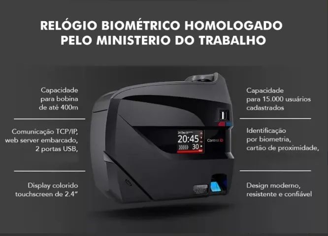 Relógio de Ponto Biometria Crachá Control ID iDClass Touchscreen