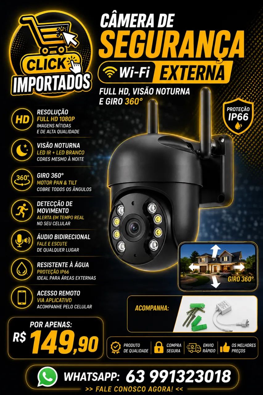 Câmera de Segurança Wi-Fi Externa 1080p - 360°