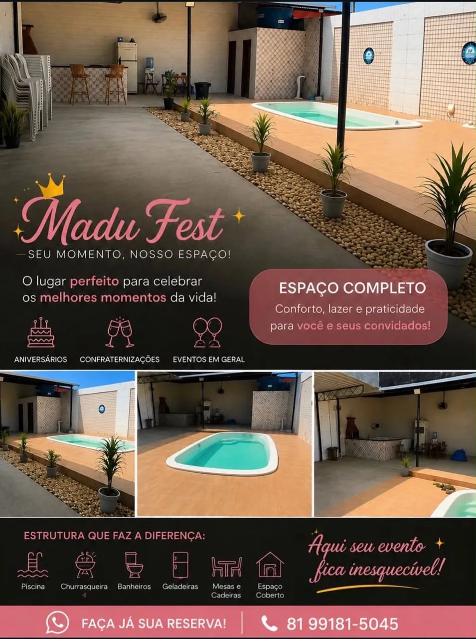 Salão de festas com piscina para alugar