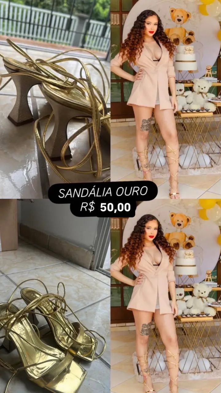 Sandália tiras ouro 