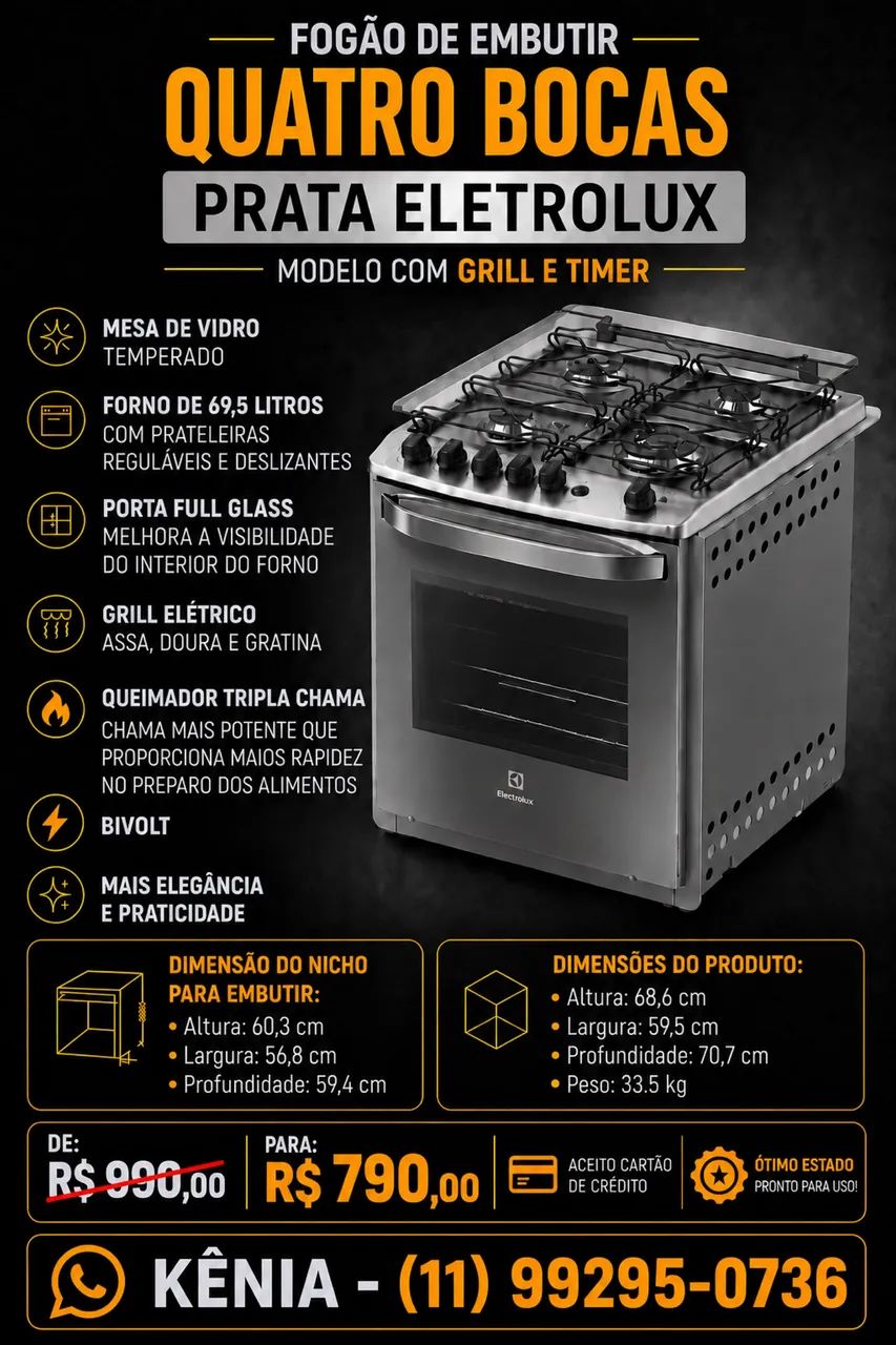 Fogão de Embutir Eletrolux 4 Bocas