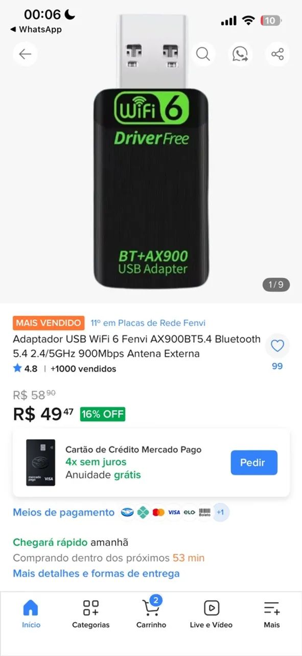 USB ADAPTADOR DE REDE E BLUETOOTH