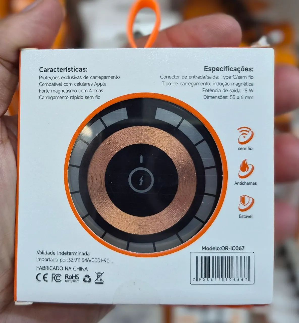 CARREGADOR MAGNETICO SEM FIO 15W OR-IC067 - Foto 2