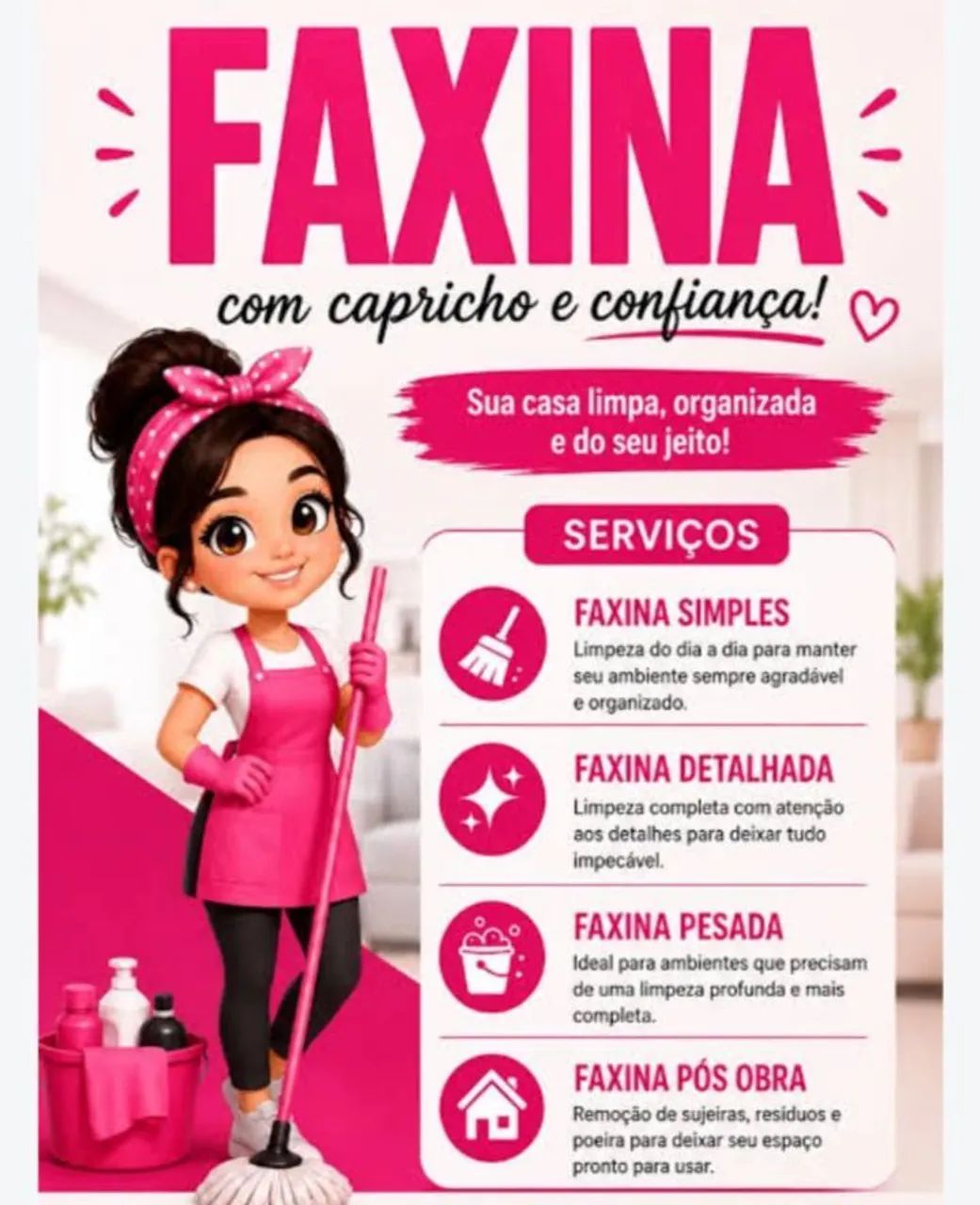 Faço faxina, apartamentos, casas e chácaras