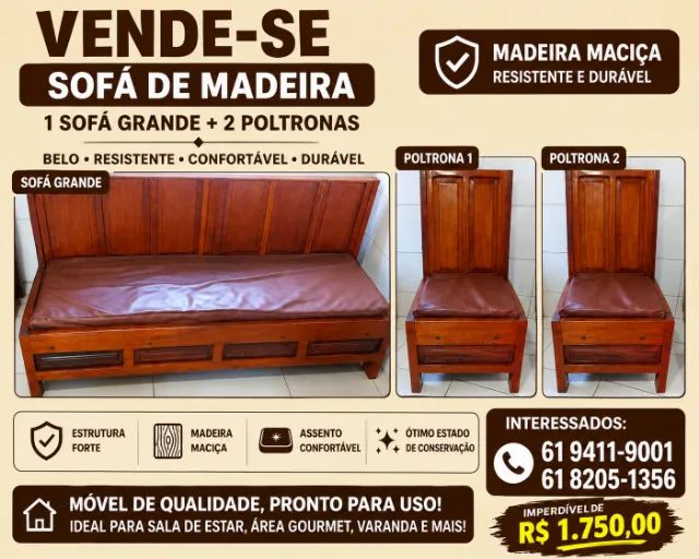 Sofa em madeira maciça preço de oportunidade