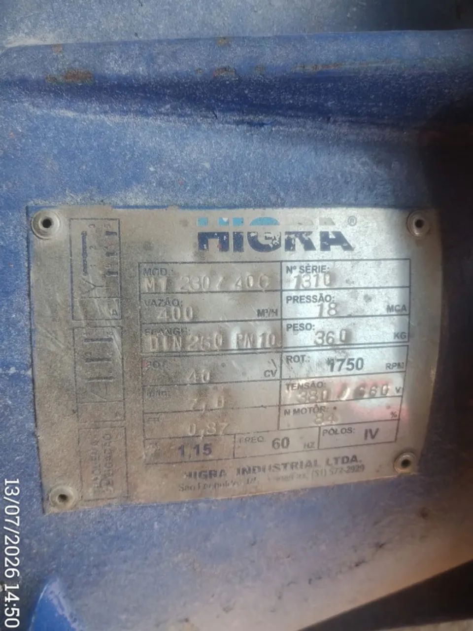 Bomba anfíbio Higra: 18mca, 40cv, 360kg, 1750rpm, Série 1310, Modelo: M1 230/400 - Foto 3
