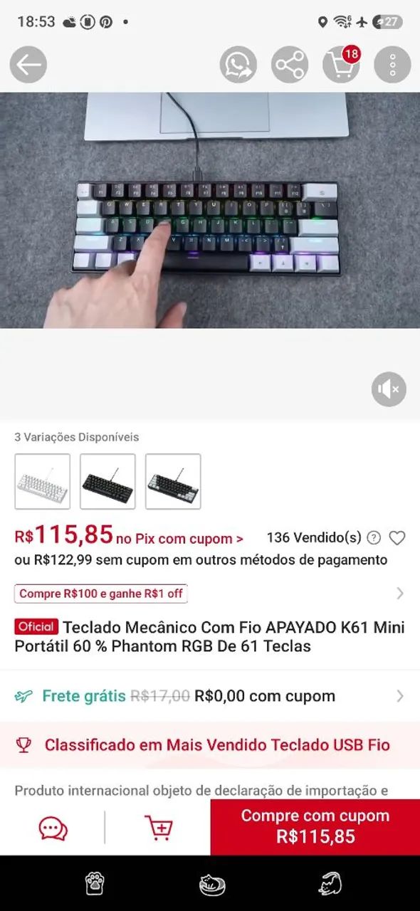 Teclado mecânico Apayado K61 60% - Foto 3
