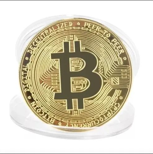 Moeda Bitcoin (Ouro)  Moeda Virtual - Cripto Moeda + Case Protetor Acrílico
