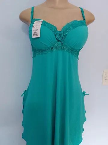 Camisola verde com bojo e renda com calcinha  tam G nova 