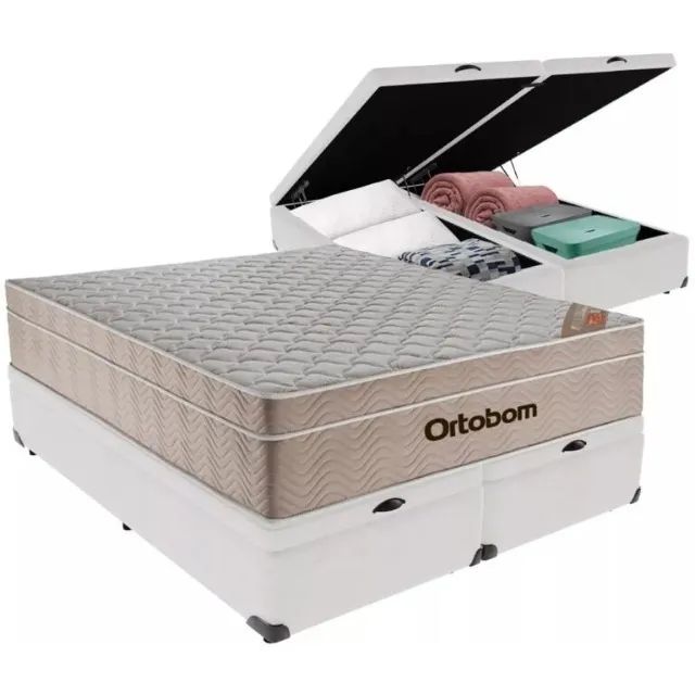 Colchão Queen Airtech Springpocket + Base Box Baú Branco 