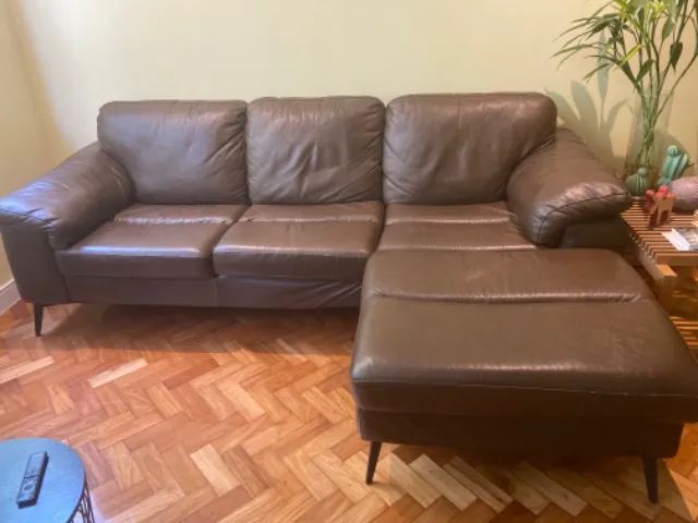 Sofá de 3 lugares em couro original, marrom, com chaise - Foto 2