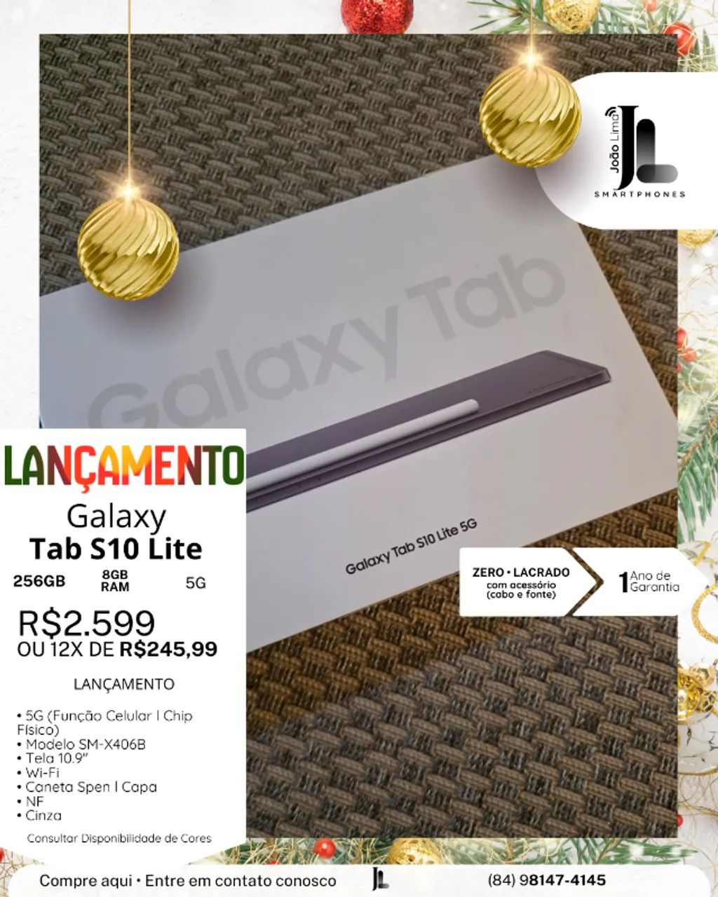 GALAXY TAB S10 LITE, 5G, 256GB, 8GB RAM, TELA 10.9 POL., LACRADO, LANÇAMENTO