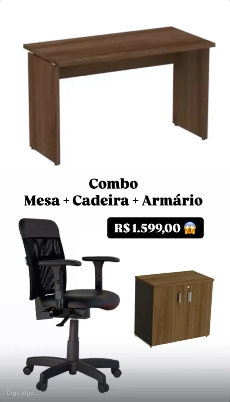 MONTE SEU ESCRITÓRIO! Combo Mesa, Cadeira e Armário para Escritório