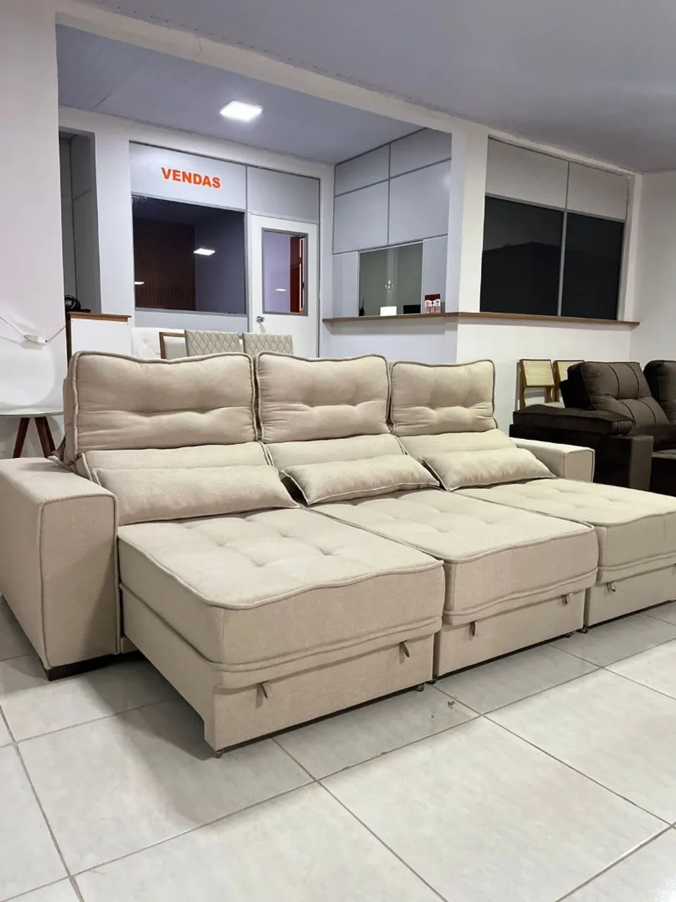Sofá Modular com Assentos Retráteis e Encostos Reclináveis 2.90cm Tecido Linho