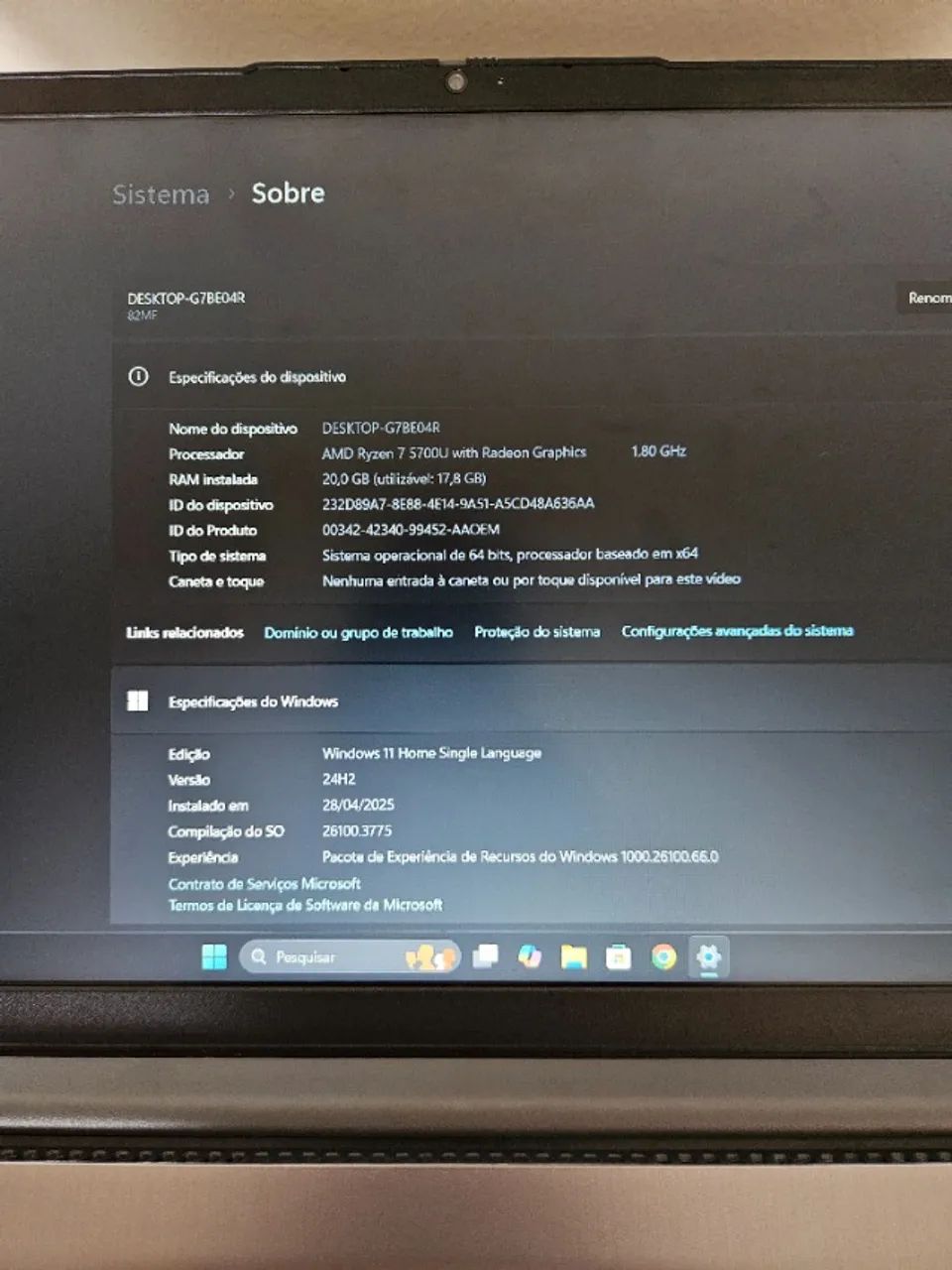 Notebook Lenovo - Ryzen 7 5700U - 20GB Ram - SSD NVMe 512GB - Foto 5