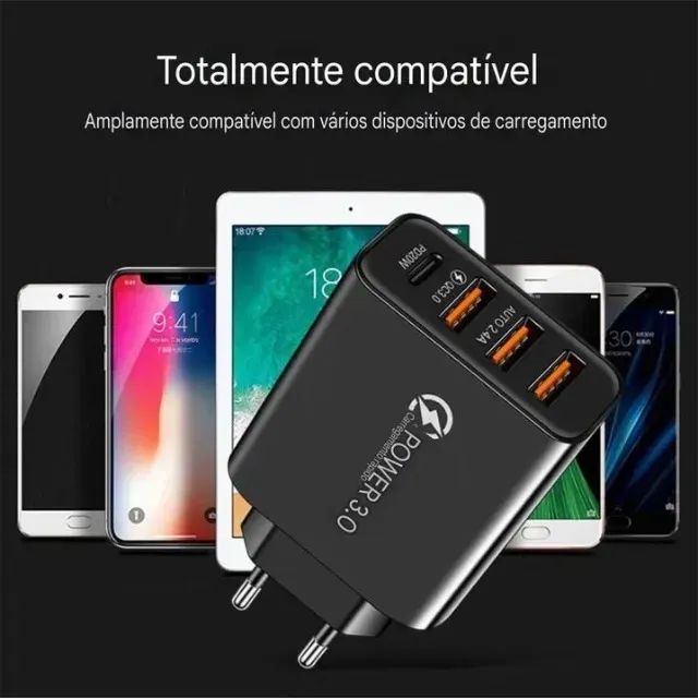 Carregador de celular 20W Power 3.0 3-USB e 1-Tipo C - Foto 3