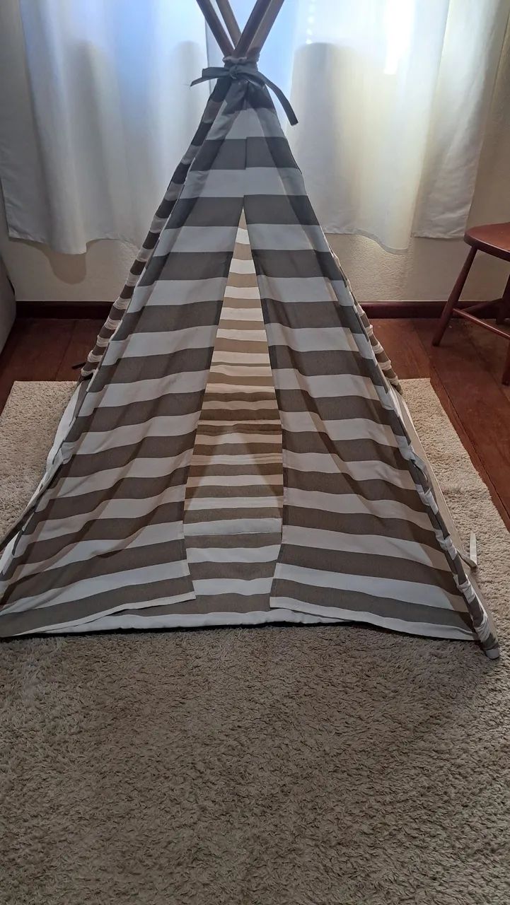 Tenda Infantil Tipi listrada Bege e Branco - Foto 4