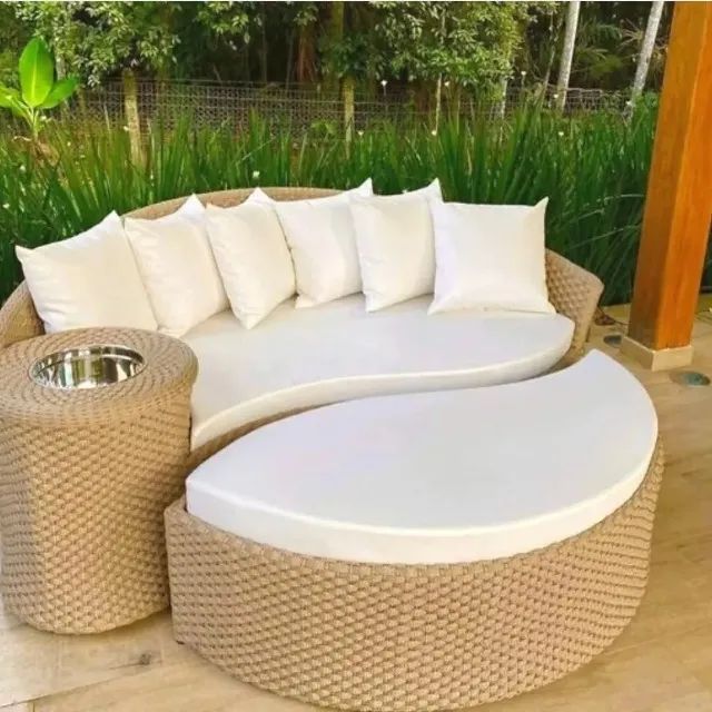 CHAISE COM PUFF - CORDA NÁUTICA TRAMA FECHADA