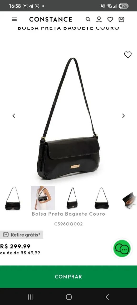Bolsa Preta Baguete Couro - Foto 2