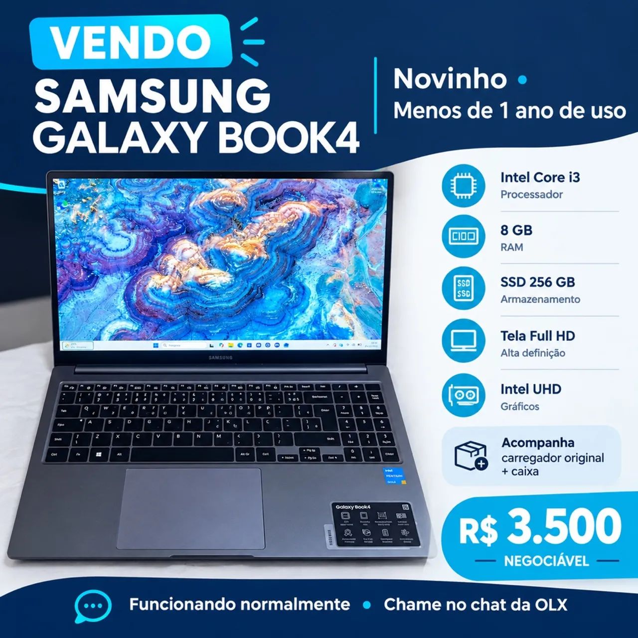 Notebook Samsung Galaxy Book 4 - Novíssimo!