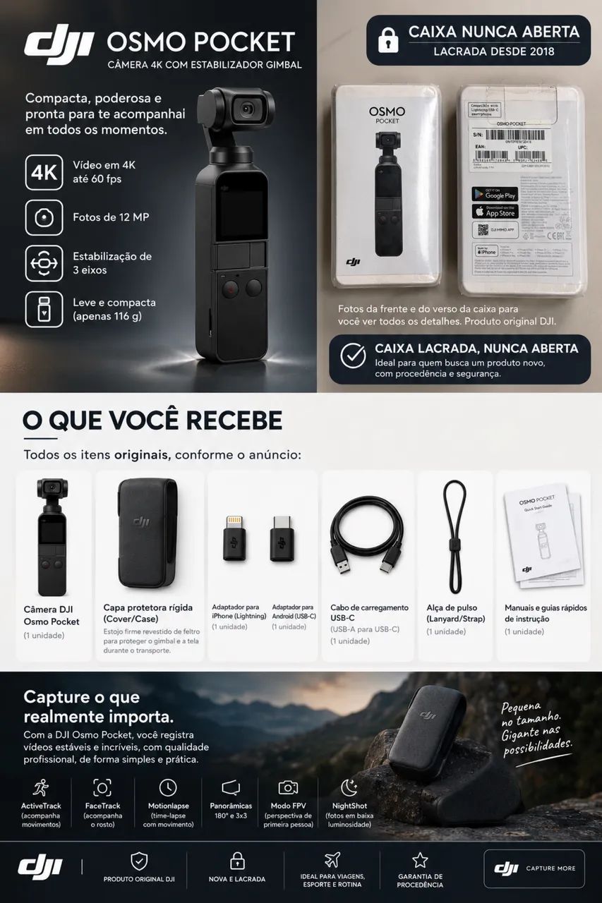 CÂMERA DJI OSMO POCKET 1 GERAÇÃO - NOVA E LACRADA