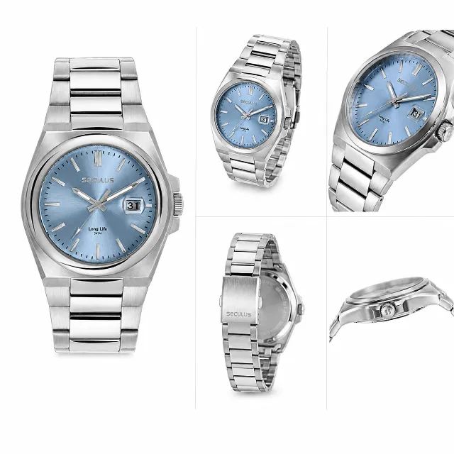 Relógio Masculino Seculus Social Calendário Prata e Azul Original - Foto 4