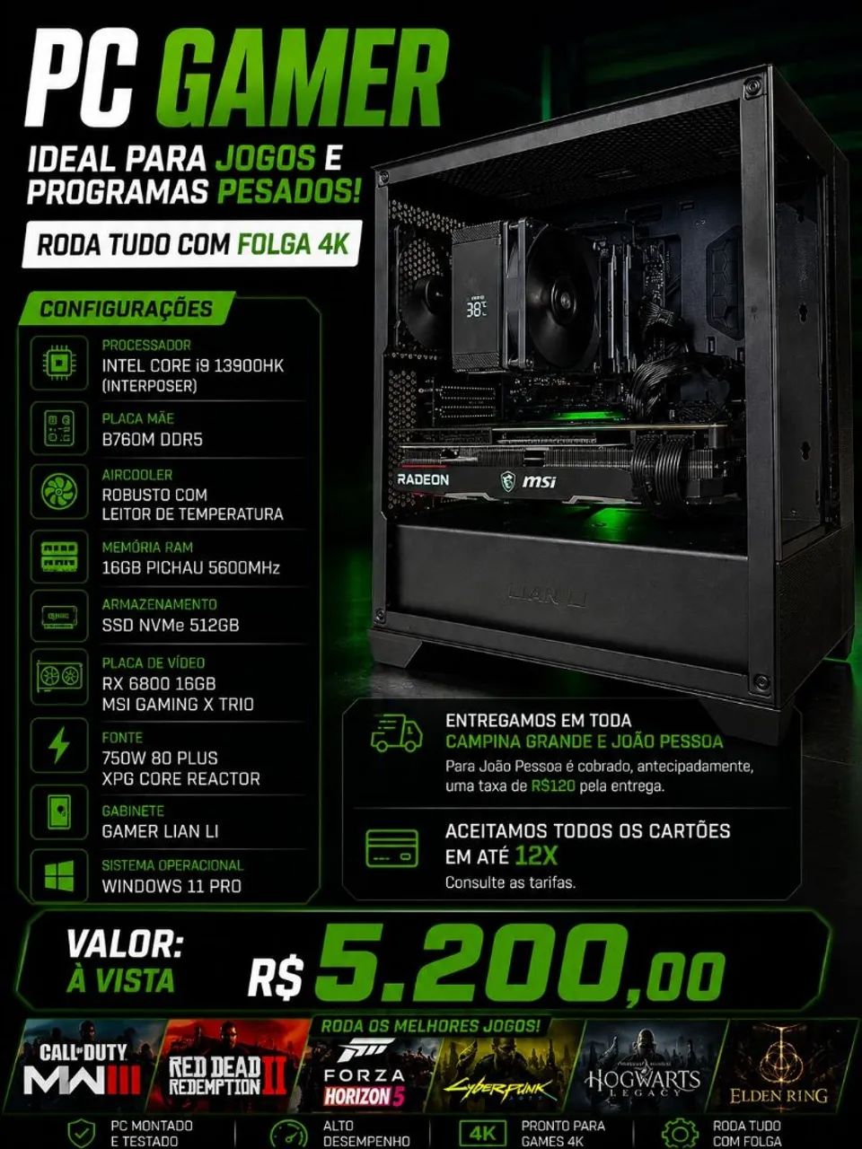 PC GAMER de alto desempenho 