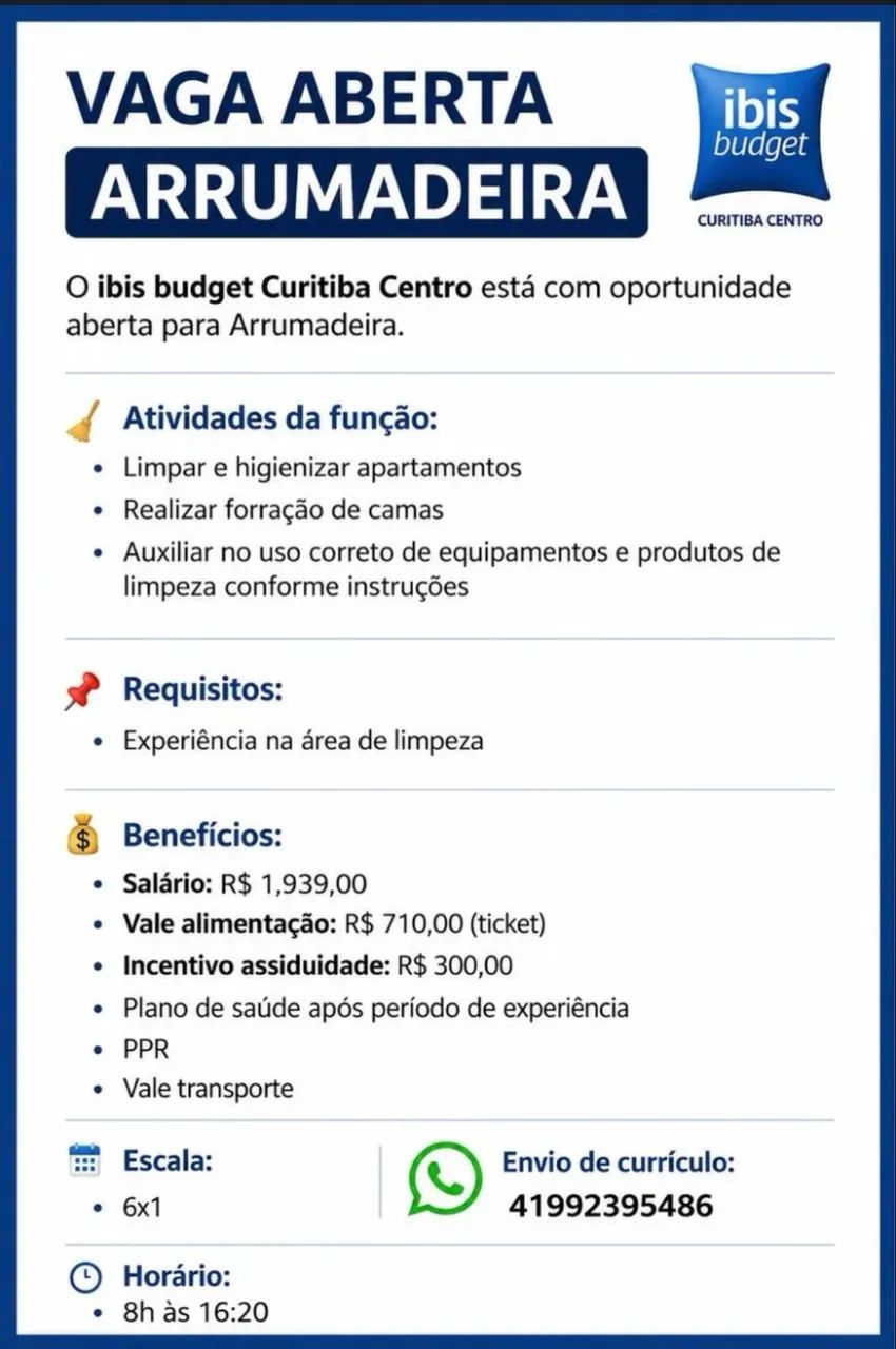 Vaga camareira 