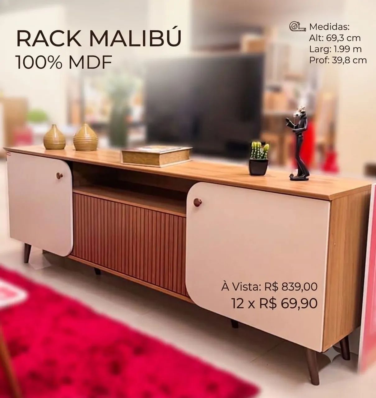 PROMOÇÃO URGENTE - Rack Malibu 100% MDF para Tv com até 75 POLEGADAS 