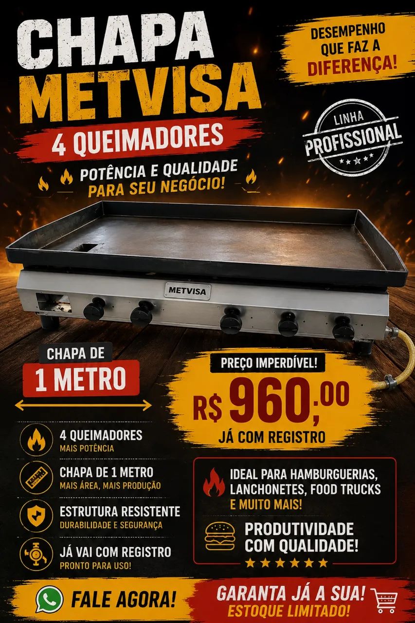 Chapa MetVisa 4 queimadores