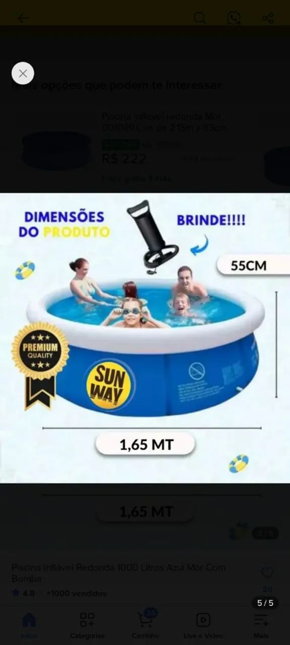 Picina inflável 1000 L