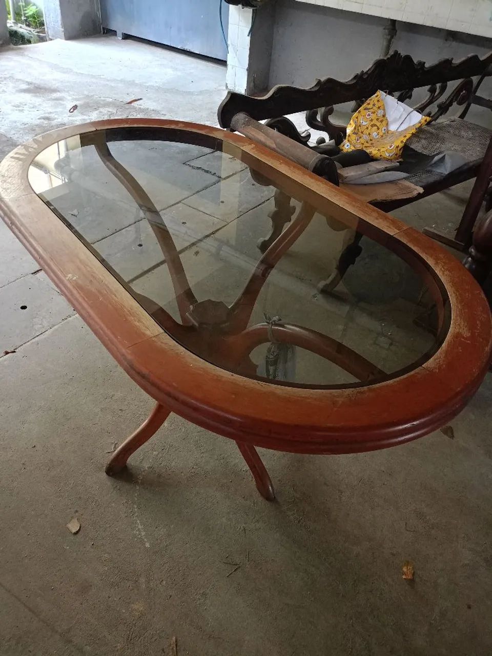 Mesa madeira com vidro 