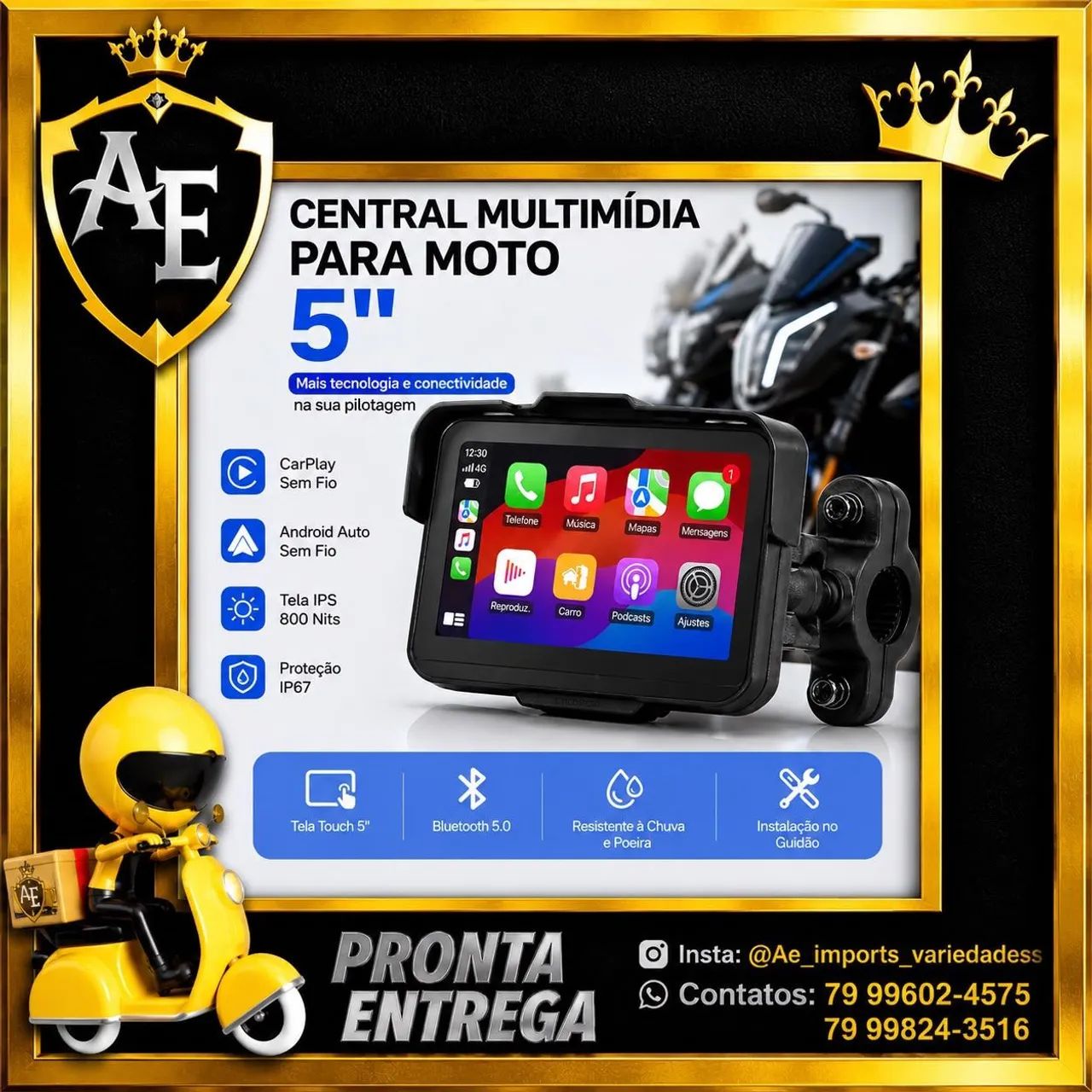 Multimídia para moto 5 polegadas 