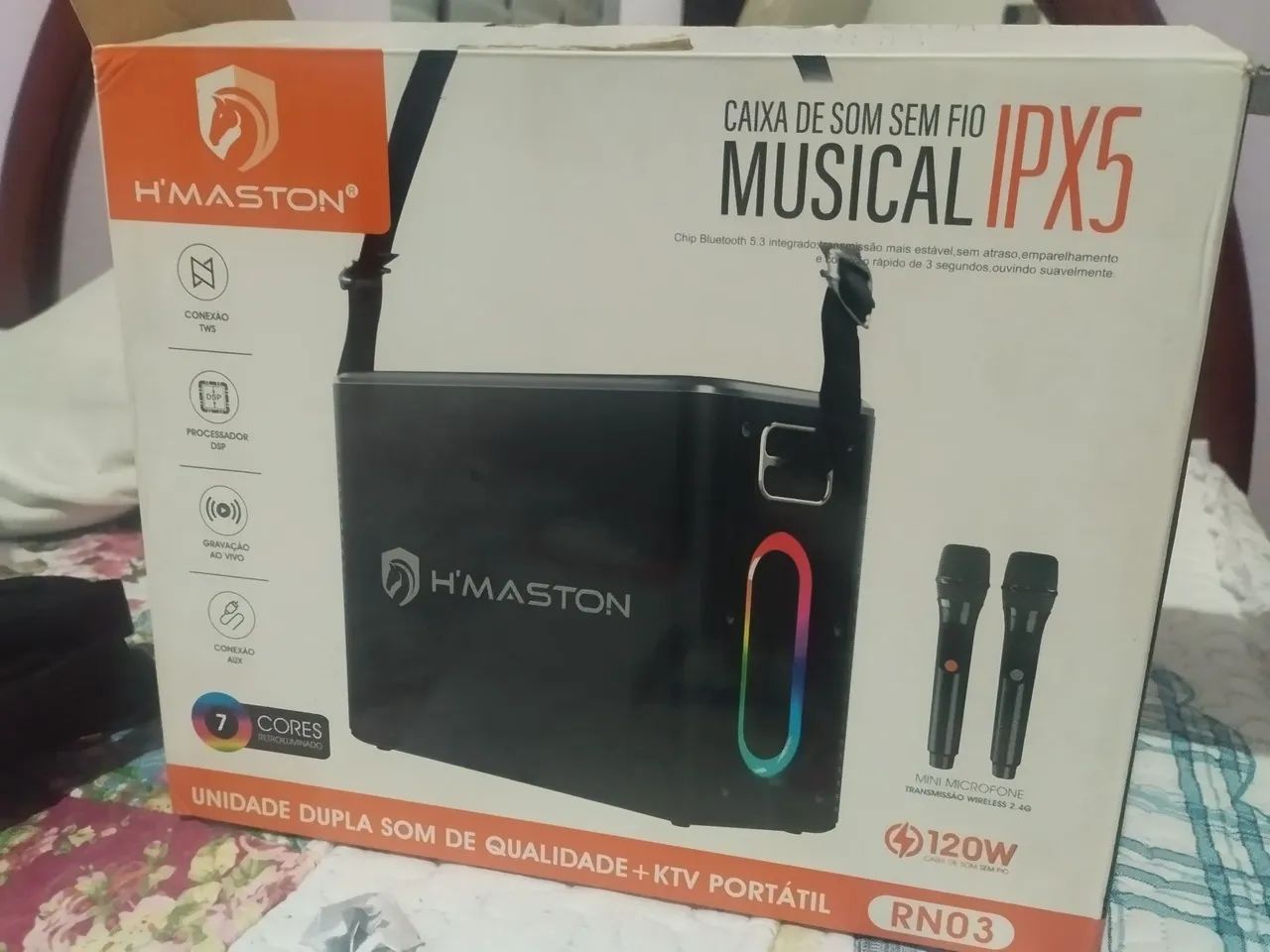 Caixa de Som HMaston 120W + 2 Microfones - Foto 3