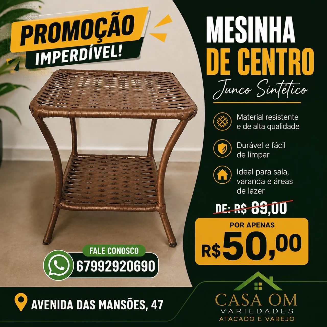 Mesa de centro em junco sintético na promoção 