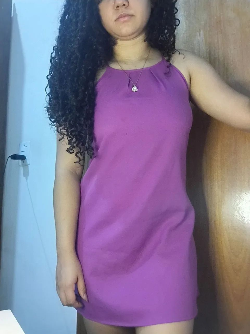 Vestido Curto Roxo Com Cinto Marrom (Brechó) - Foto 3