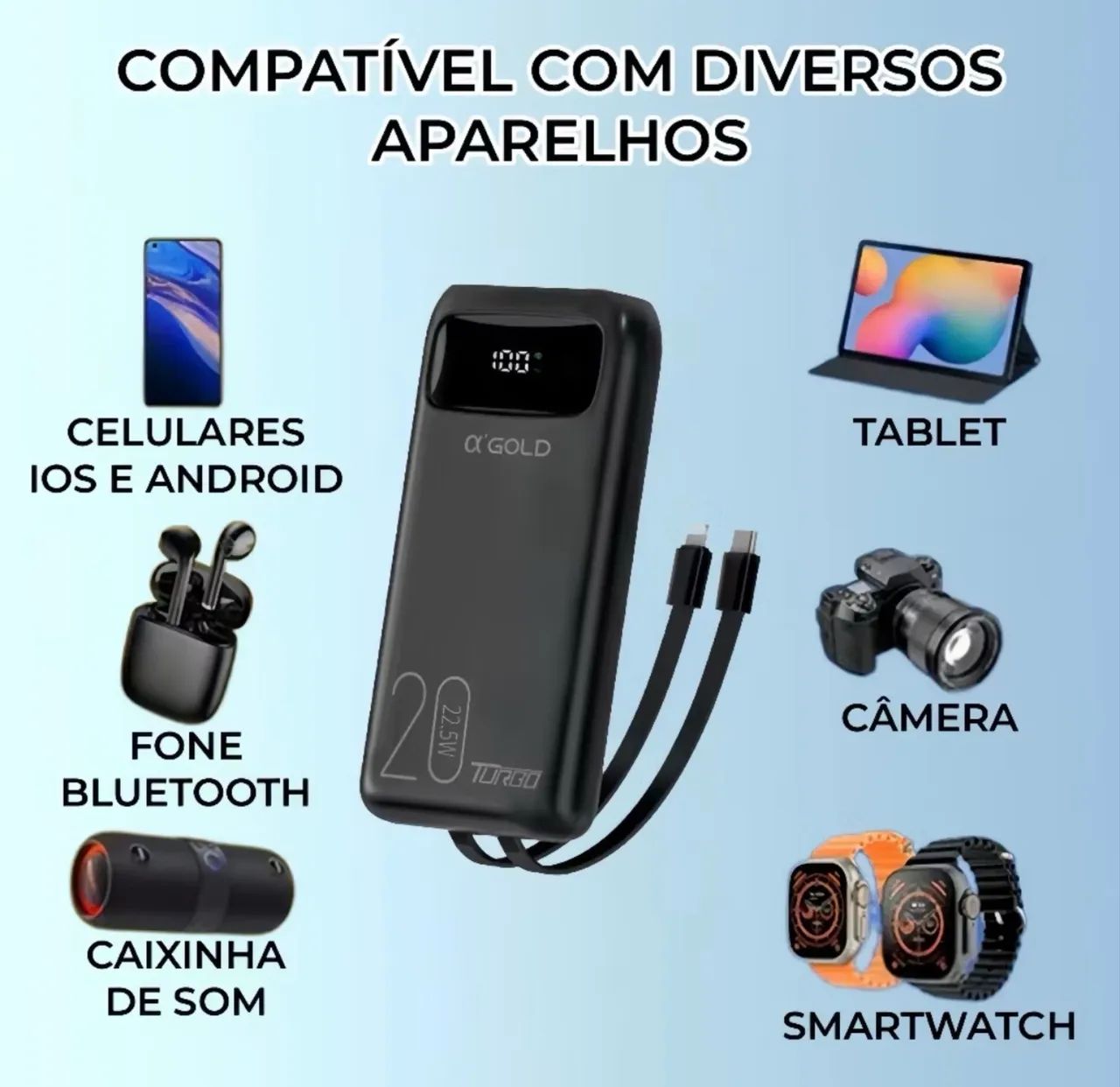 Power Bank Carregador Portátil 20.000mah Turbo 22.5w Agold BTE-38 - Foto 2