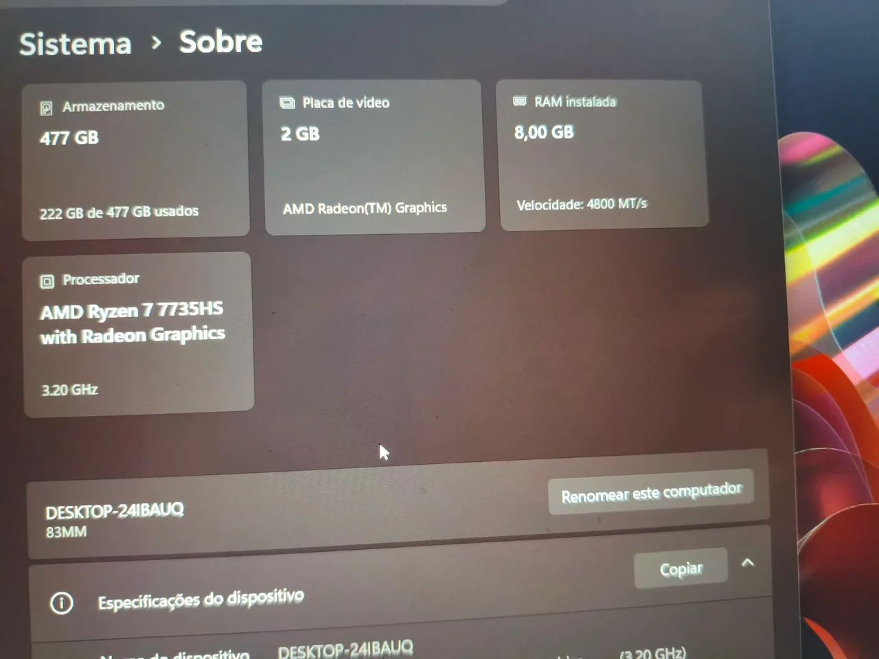 Notebook Lenovo Ideapad slim 3 Ryzen 7 7735hs - Foto 3
