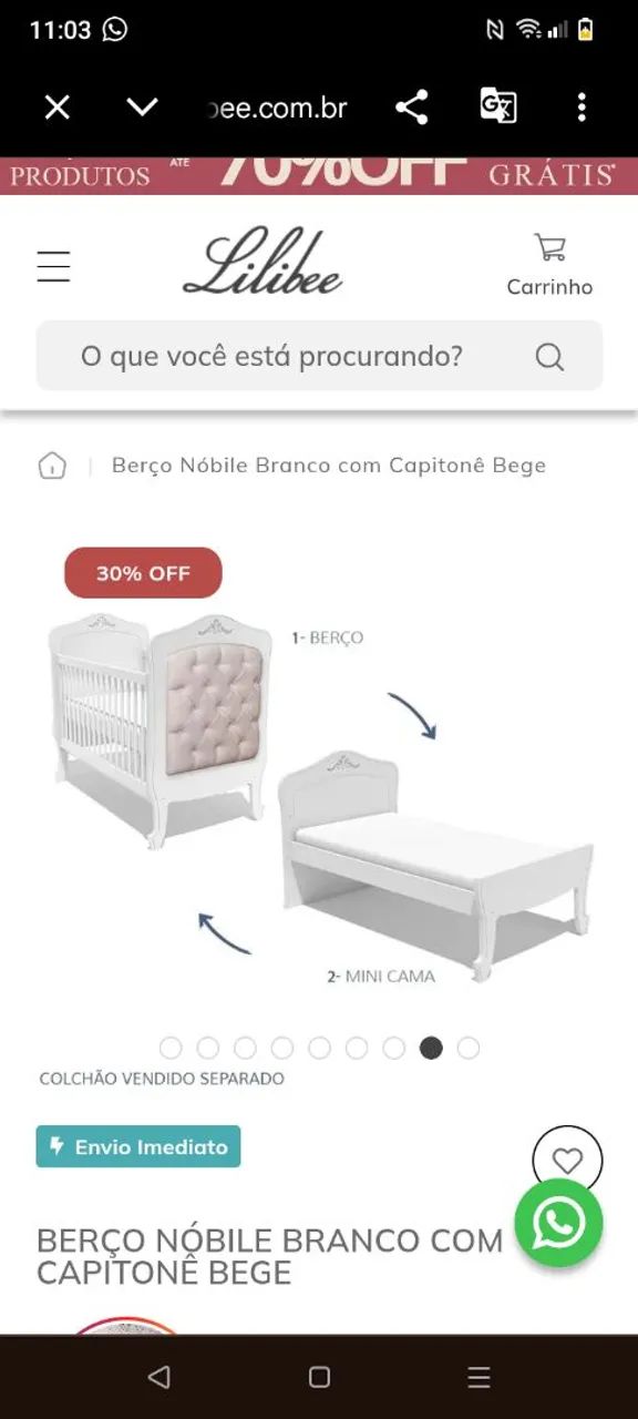 Berço capitonê vira cama + dorcel kit berço e mosqueiro  - Foto 5