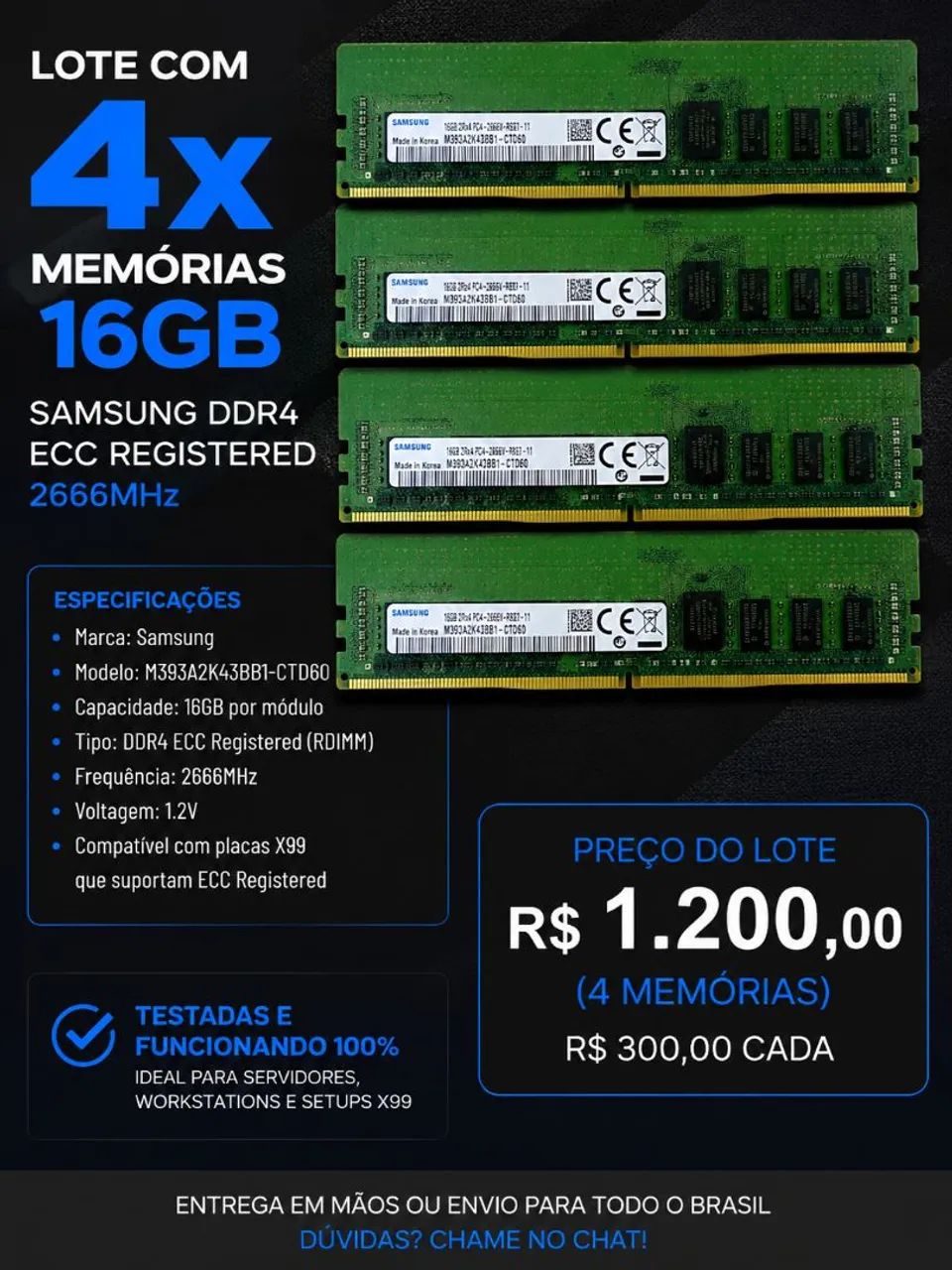 Samsung 16GB×4枚 DDR4-2400 ECC Registered Kit 4x Memória RAM Samsung 16GB DDR4 ECC Registered 2666MHz