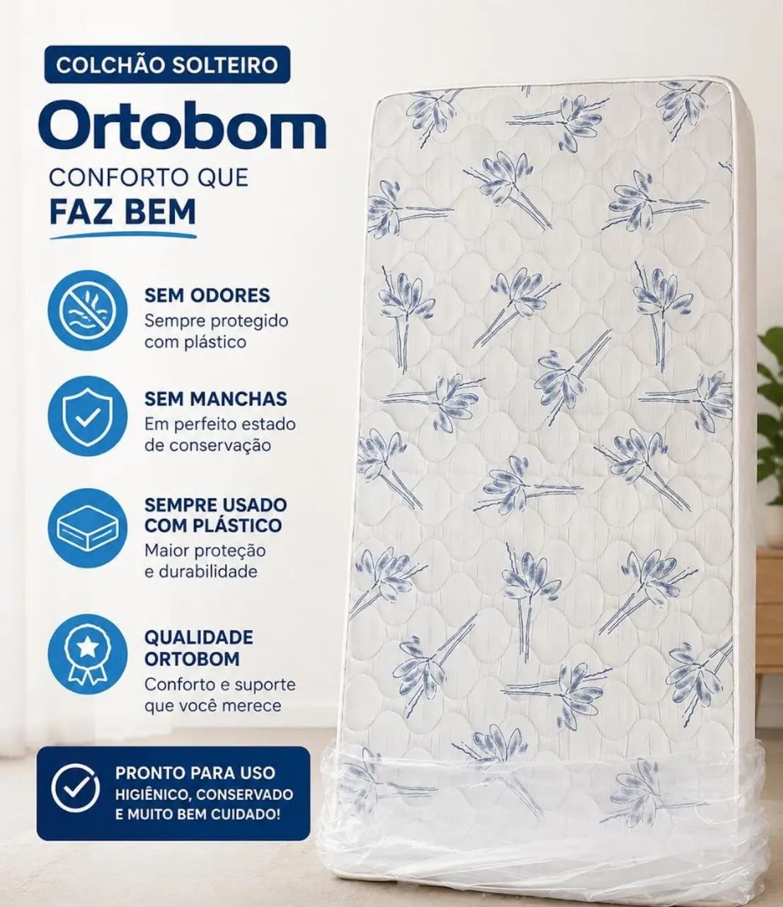 Colchão solteiro Ortobom Conservado sem odores e sem manchas 