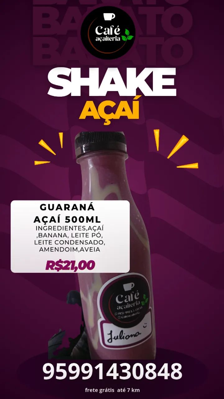 Guaraná açaí frete grátis até 5km