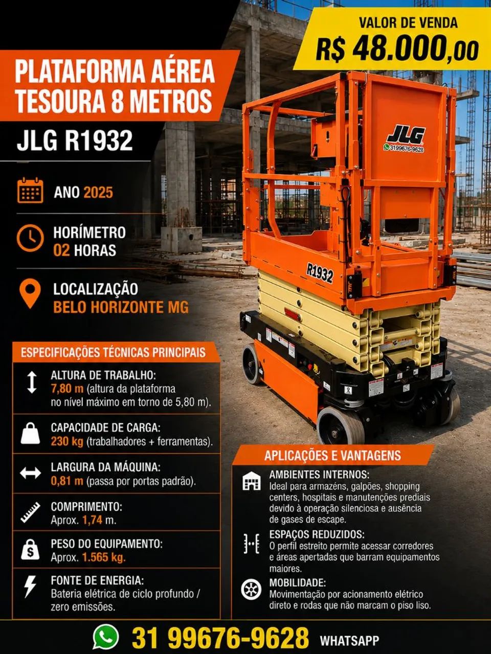 Plataforma aérea tesoura 8 metros JLG R1932  - Foto 6